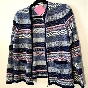 Vintage ALIA cardigan | white, navy blue, pink |